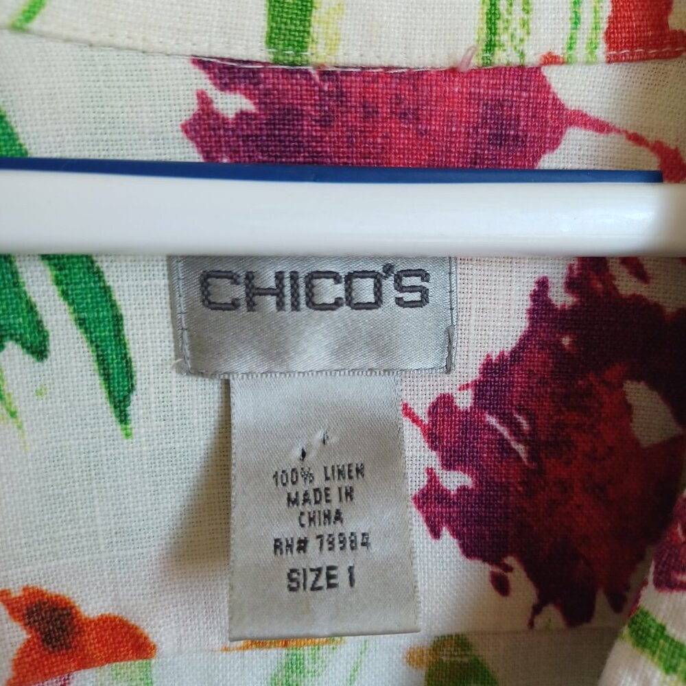 Chicos Linen Blouse Collared Button Front Vibrant… - image 4